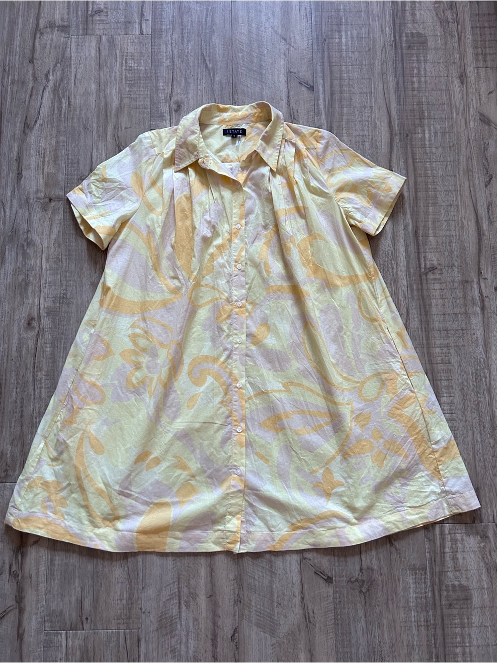1. State Short-Sleeve Light pale butter Yellow Button front Shirt dress summer - Picture 4 of 9